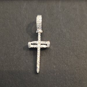 Iced Micro Nail Cross Pendant White Gold Plated